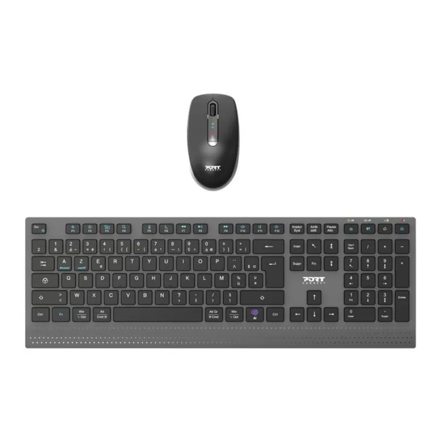 PORT Connect - Ensemble clavier et souris sans fil - rechargeable - AZERTY - Français