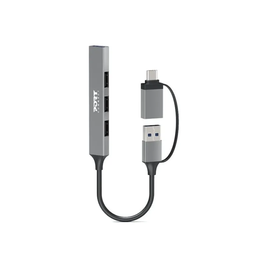 PORT Connect - Hub - USB-C/USB-A - 3 x USB 2.0 + 1 x SuperSpeed USB