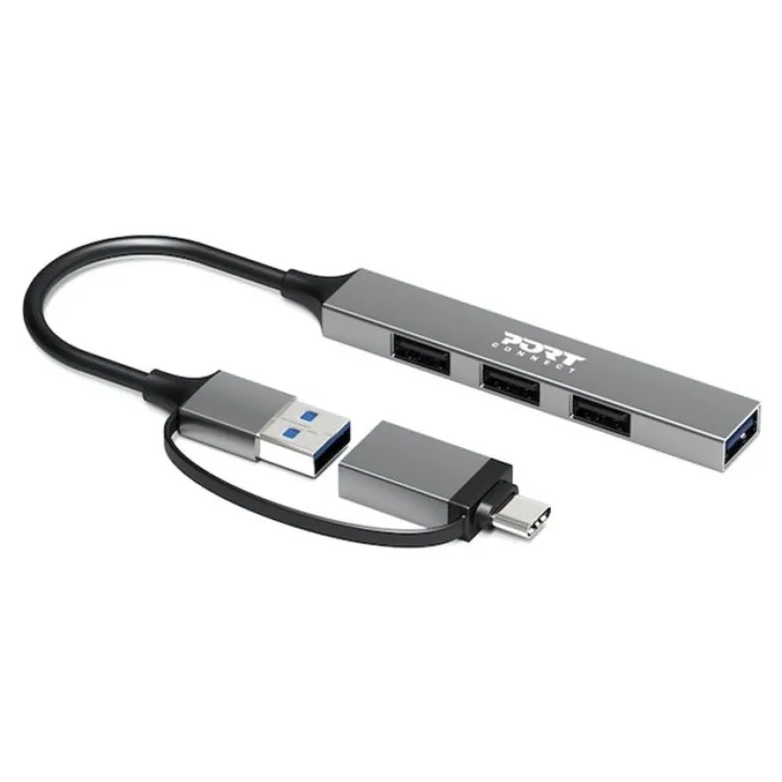 PORT Connect - Hub - USB-C/USB-A - 3 x USB 2.0 + 1 x SuperSpeed USB