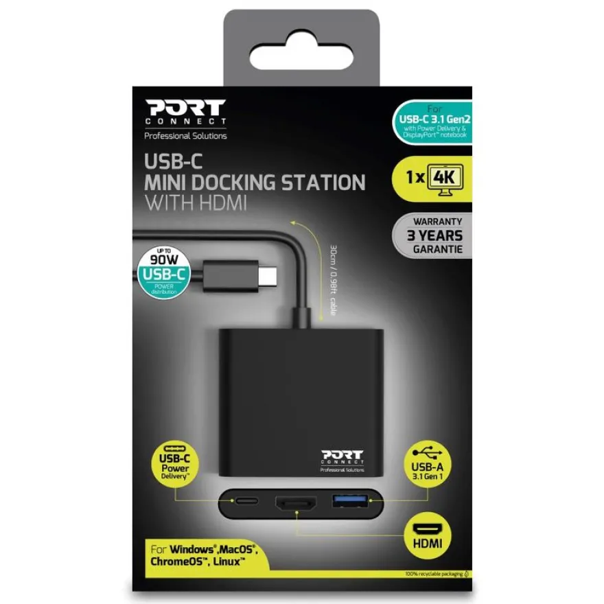 PORT Connect - mini station d'accueil USB-C pour PC et Mac - HDMI, USB 3.0