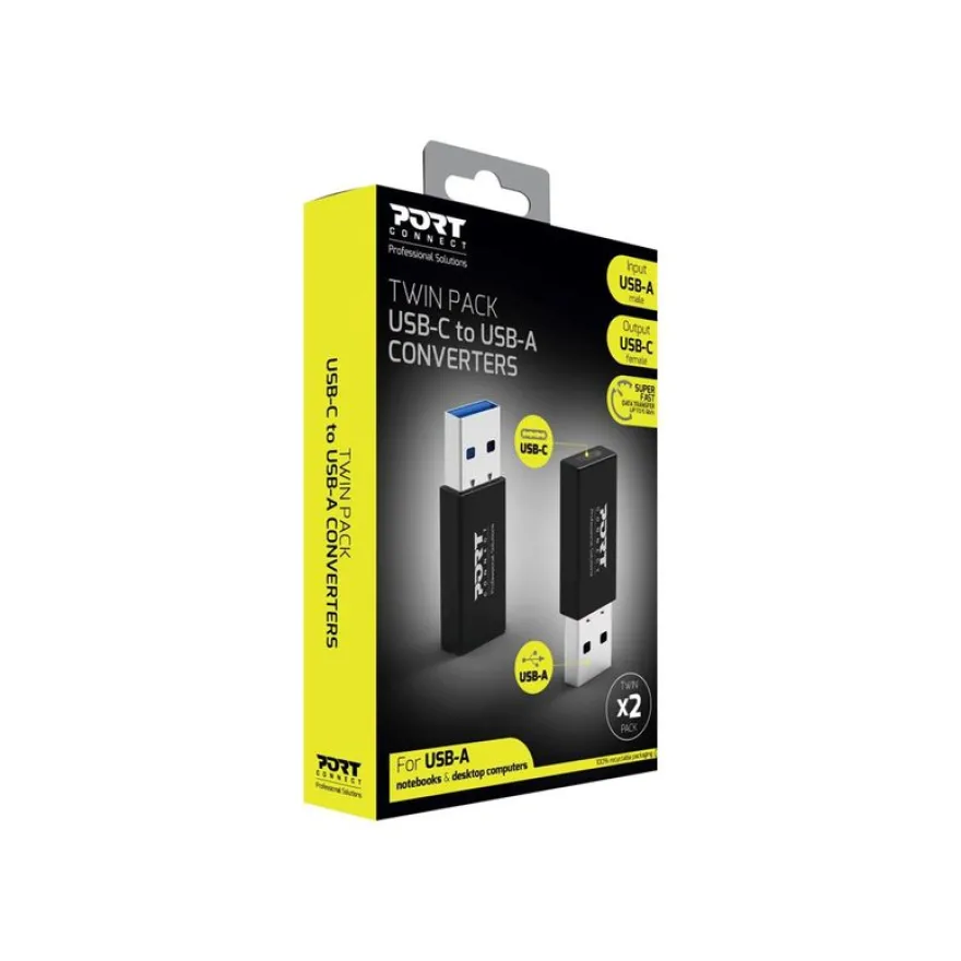 PORT Designs - Adaptateur USB - USB type A (M) pour 24 pin USB-C (F) - USB 3.1 Gen 1 (pack de 2)
