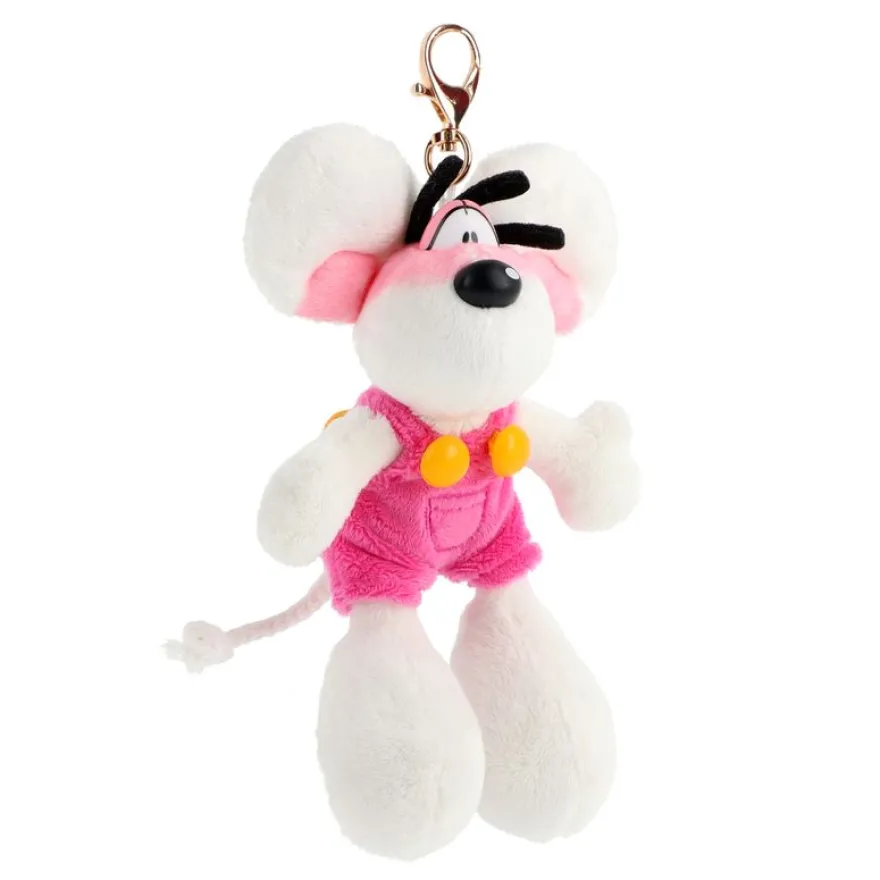 Porte-clés peluche Diddl en salopette Rose 15cm
