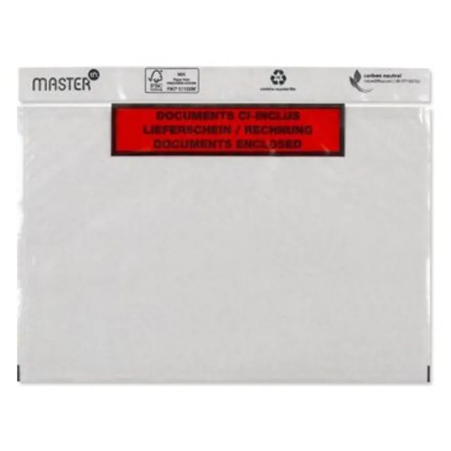 Porte-Documents Master'in Performance – 158x230 mm, Transparent, Ouverture Latérale, Lot de 1000