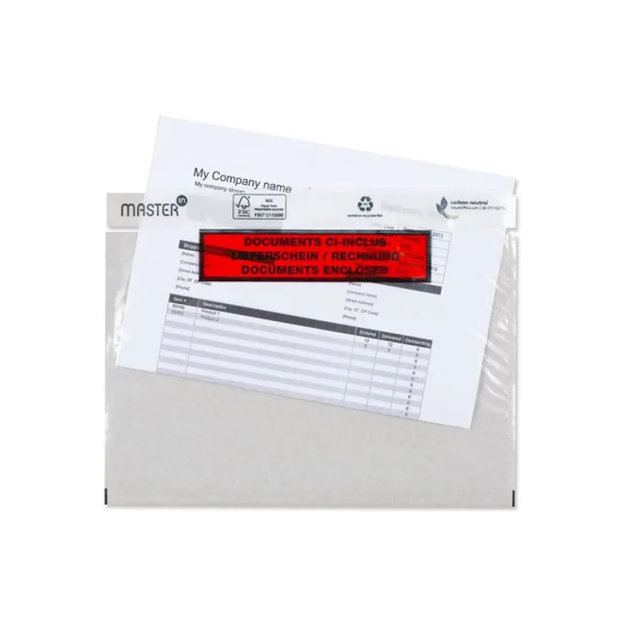 Porte-Documents Master'in Performance – 158x230 mm, Transparent, Ouverture Latérale, Lot de 1000