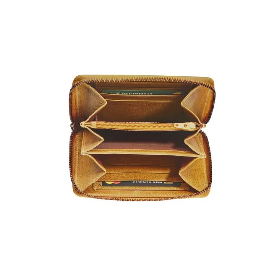 Porte-monnaie à fermeture éclair Savannah - petit format - cognac - label M