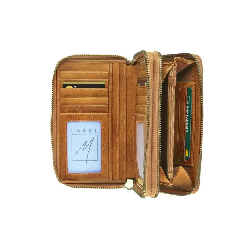 Porte-monnaie double fermeture éclair Savannah - cognac - label M
