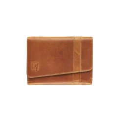 Porte-monnaie fermeture à bouton avec 3 poches fenêtres Florence - cognac - label M