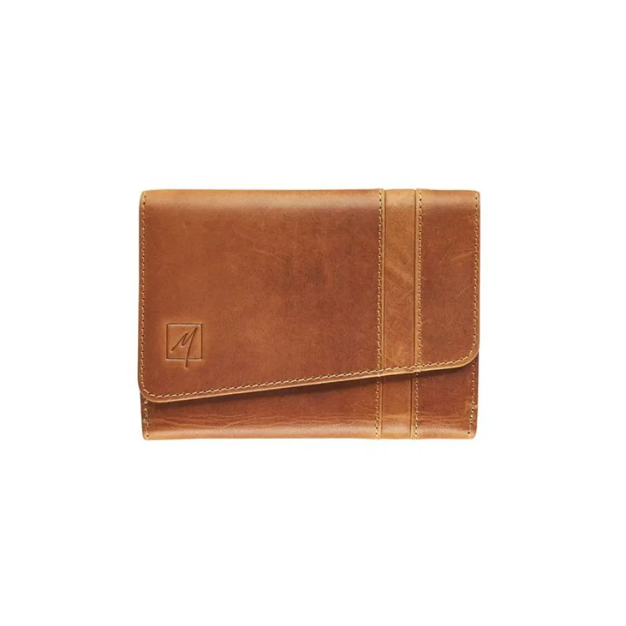 Porte-monnaie fermeture à bouton avec 3 poches fenêtres Florence - cognac - label M