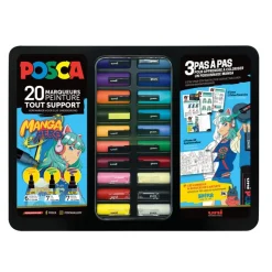 Posca - Malette en métal de 20 marqueurs - Manga - couleurs assorties