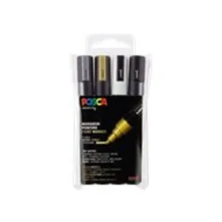 POSCA PC-5M - Pack de 4 marqueurs - noir, argent, blanc, or