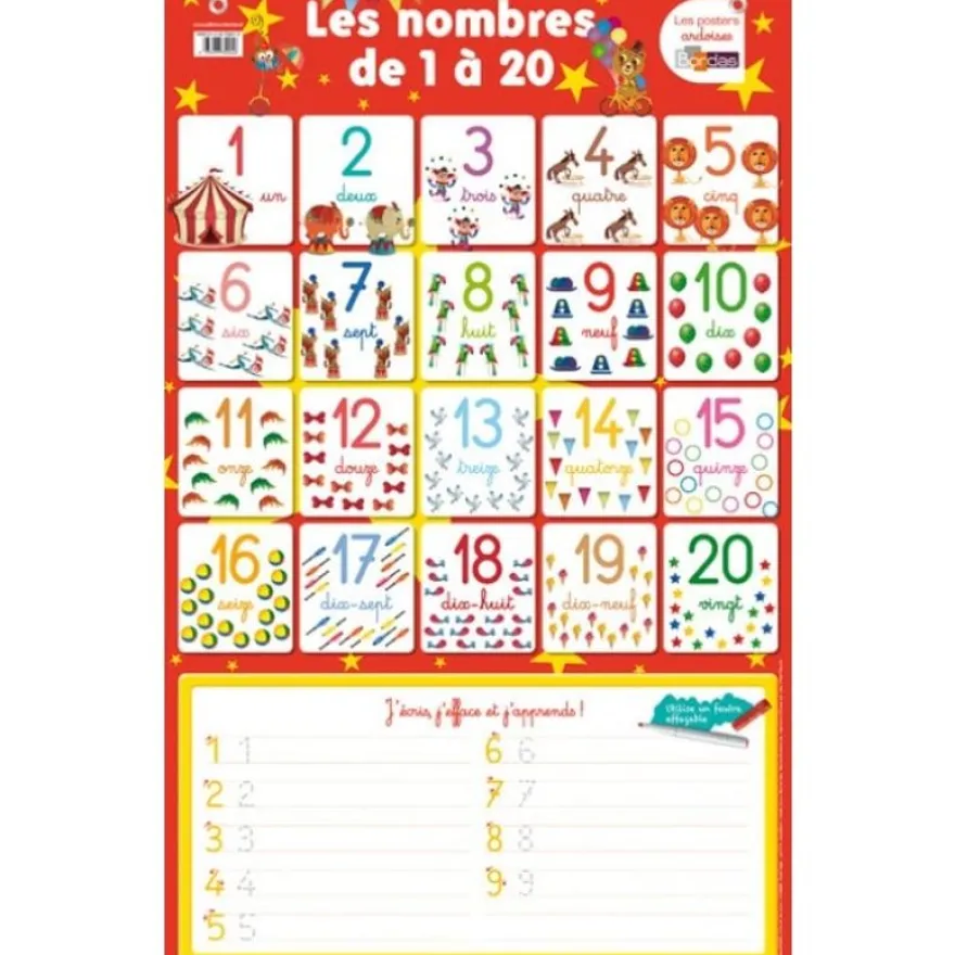 Poster Ardoise les nombres de 1 à 20
