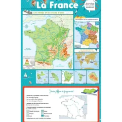 Poster Éducatif Géographie de la France (43x69cm) - Carte Effaçable - idéal de la maternelle au CE2