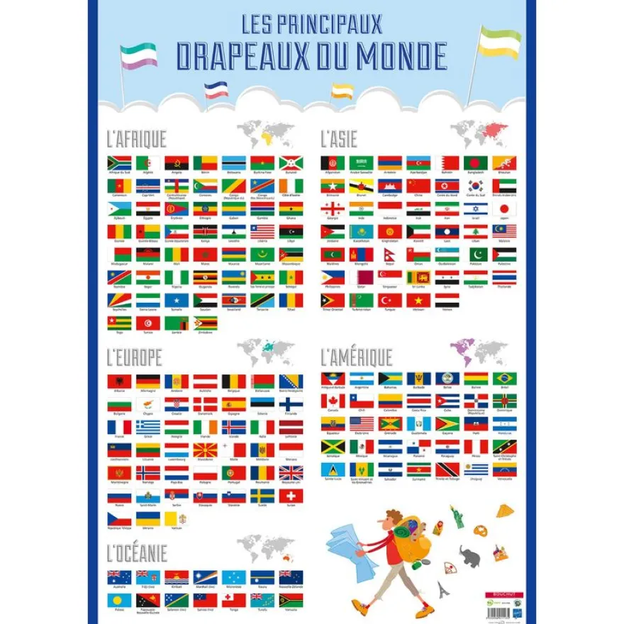 Poster pédagogique Drapeaux du Monde - 52 x 76 cm - Bouchut