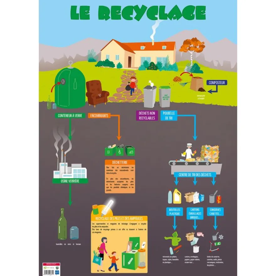 Poster pédagogique Recyclage - 52 x 76 cm - Bouchut