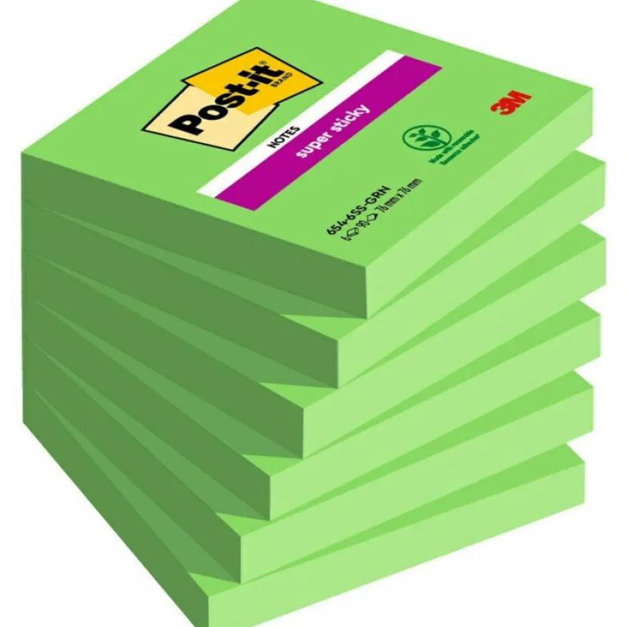 Post-it - 6 Blocs notes Super Sticky - vert - 76 x 76 mm