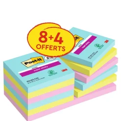 Post-it - 8+4 offerts Blocs notes de 90 feuilles Super Sticky Cosmic - couleurs assorties - 76 x 76 mm