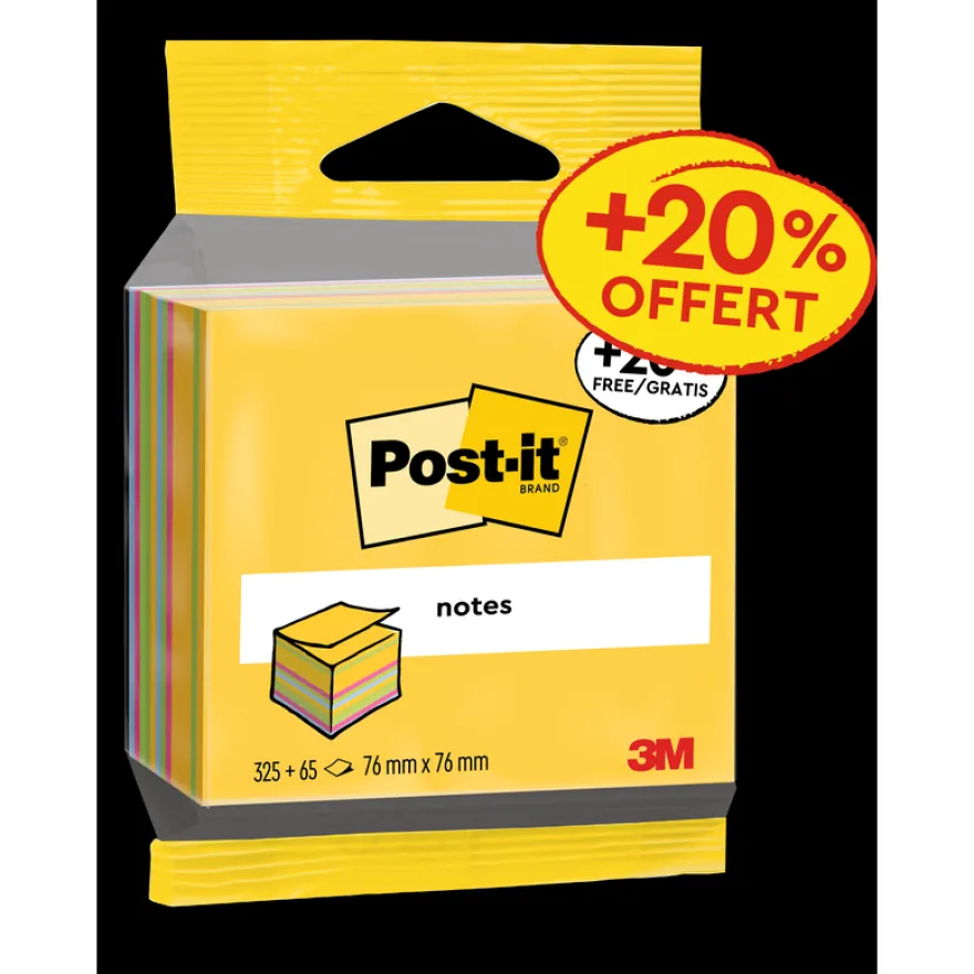 Post-it® - Cube de Notes Ultra - 76 mm x 76 mm - 390 dont 65 Feuilles Offertes - 100% PEFC