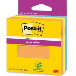Post-it - Notes colorées Super Sticky - 76 mm x 76 mm -  45 feuilles/bloc - 3 blocs/paquet - couleurs assorties