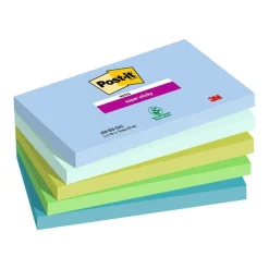 POST-IT - Notes repositionnables 76x127 mm Oasis 5 blocs - ultra adhésives - 450 feuilles - couleurs bleu et vert