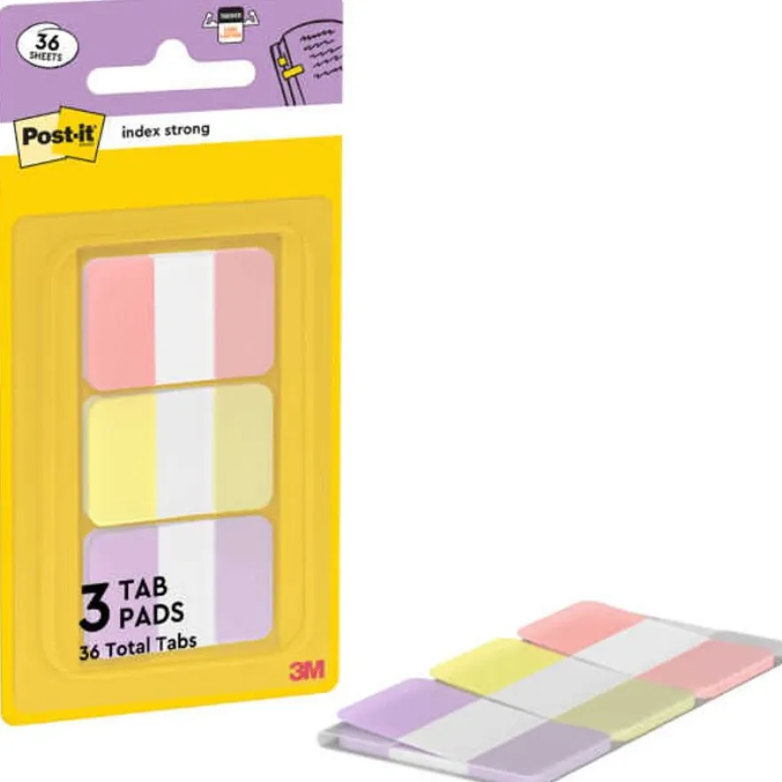 Post-it - 3X12 INDEX - ROSE, VIOLET, JAUNE - 25,4X38,1 MM - 12 FEUILLES/COULEUR