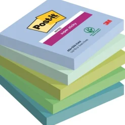 Post-it Super Sticky 654-5SS-OAS - Notes - 76 x 76 mm - 450 feuilles (5 x 90) - bleu, vert