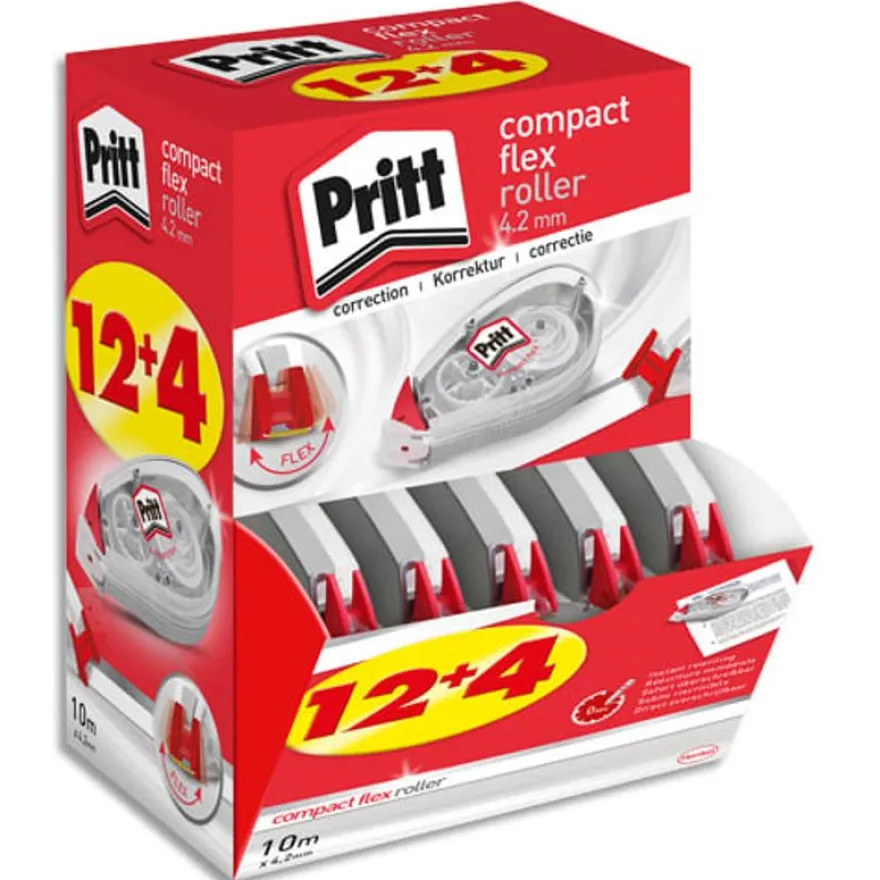 Pritt Compact Flex - Pack de 12+4 rollers de correction - 4.2 mm x 10 m - blanc