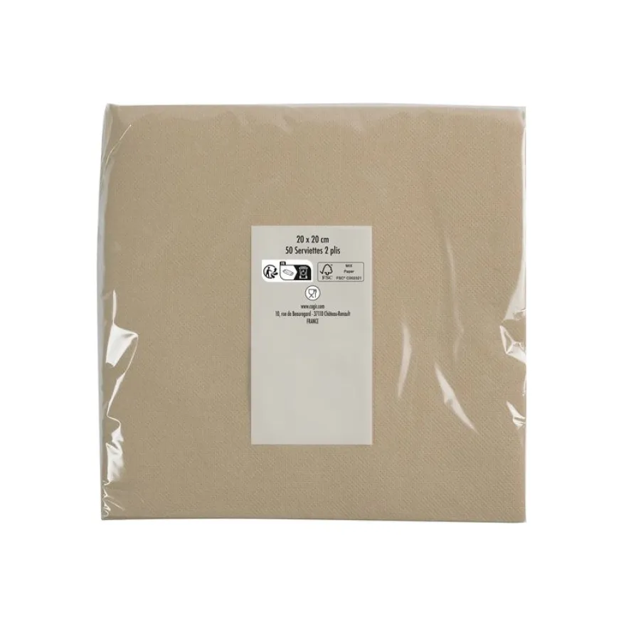 Pronappe - 50 Serviettes - Taille 20 x 20 cm - jetable - ficelle marron