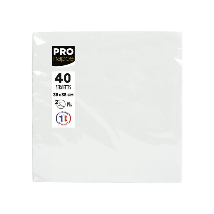 Pronappe - Serviette - Taille 38 x 38 cm - jetable - blanc (pack de 40)