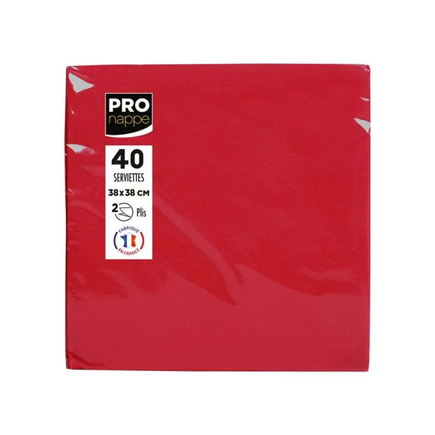 Pronappe - Serviette - Taille 38 x 38 cm - jetable - rouge (pack de 40)