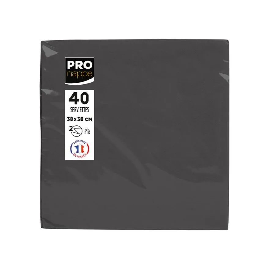 Pronappe - Serviette - Taille 38 x 38 cm - jetable - noir (pack de 40)