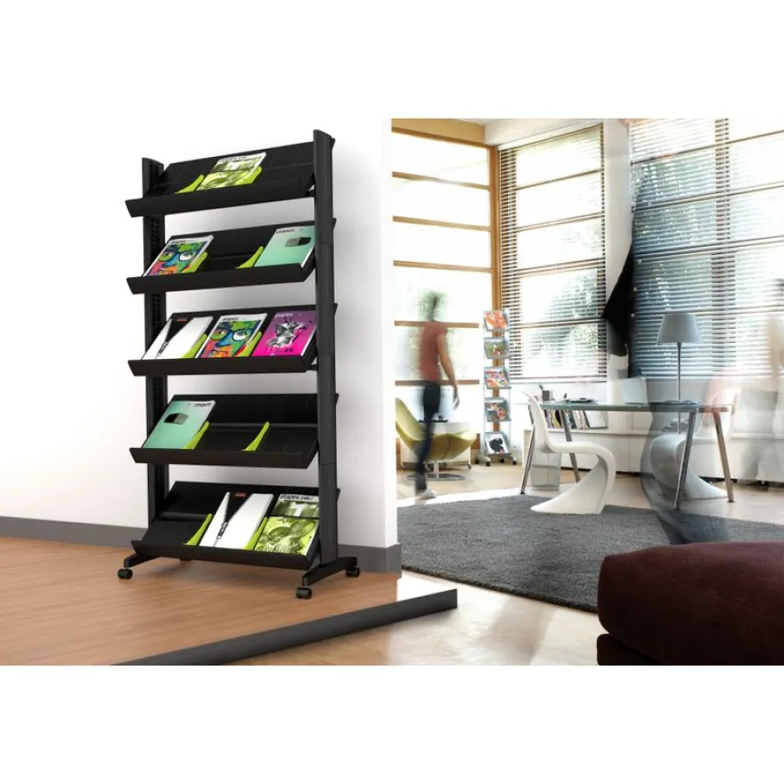 Présentoir mobile simple face - 5 tablettes - noir