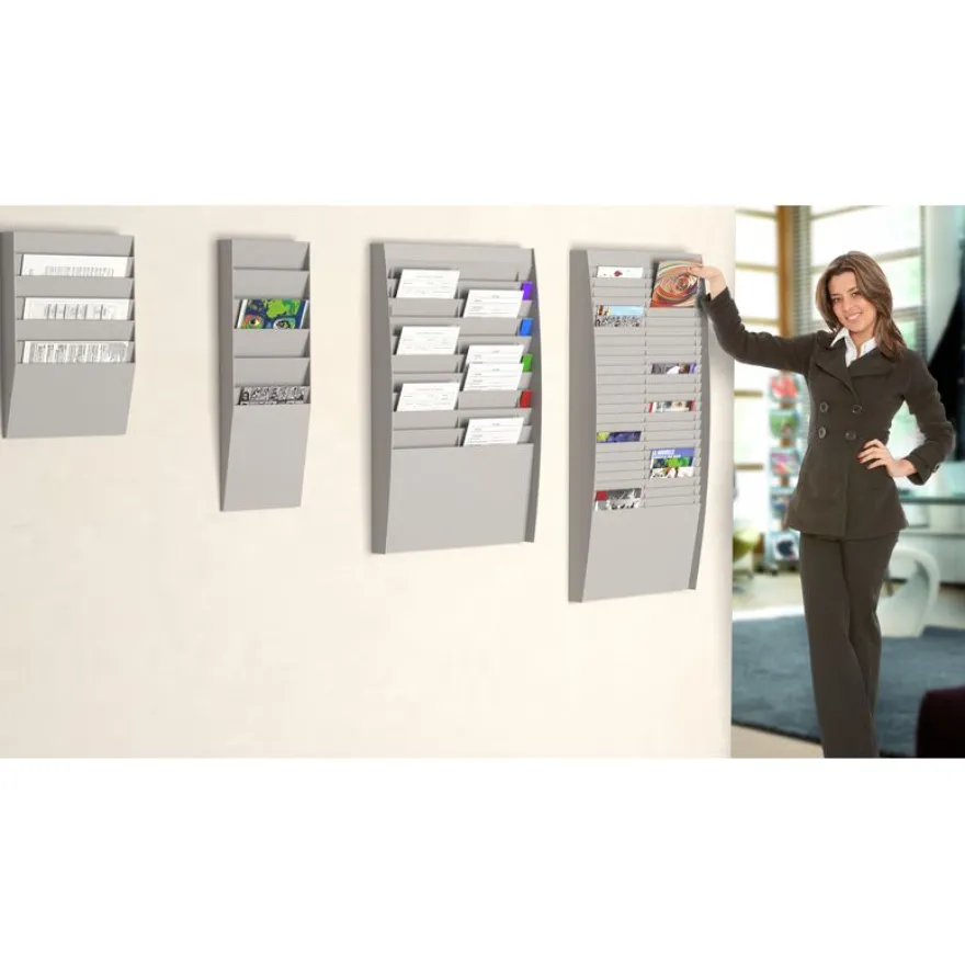 Présentoir mural - 50 cases verticales pour document format A4 - gris