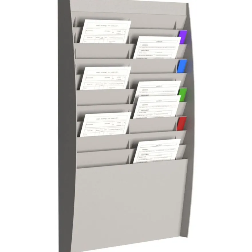 Présentoir mural - 20 cases verticales pour document format A4 - gris