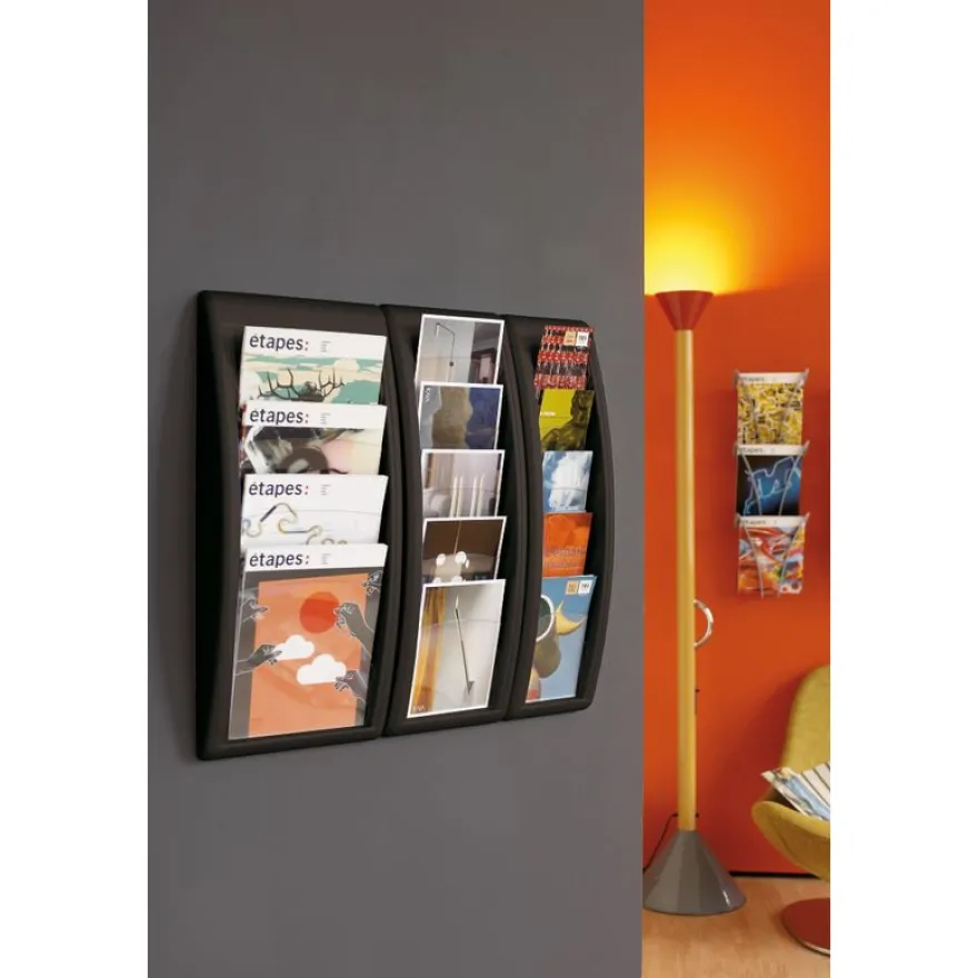Présentoir mural Quick Fit pour documents A4 - 4 compartiments - noir/transparent