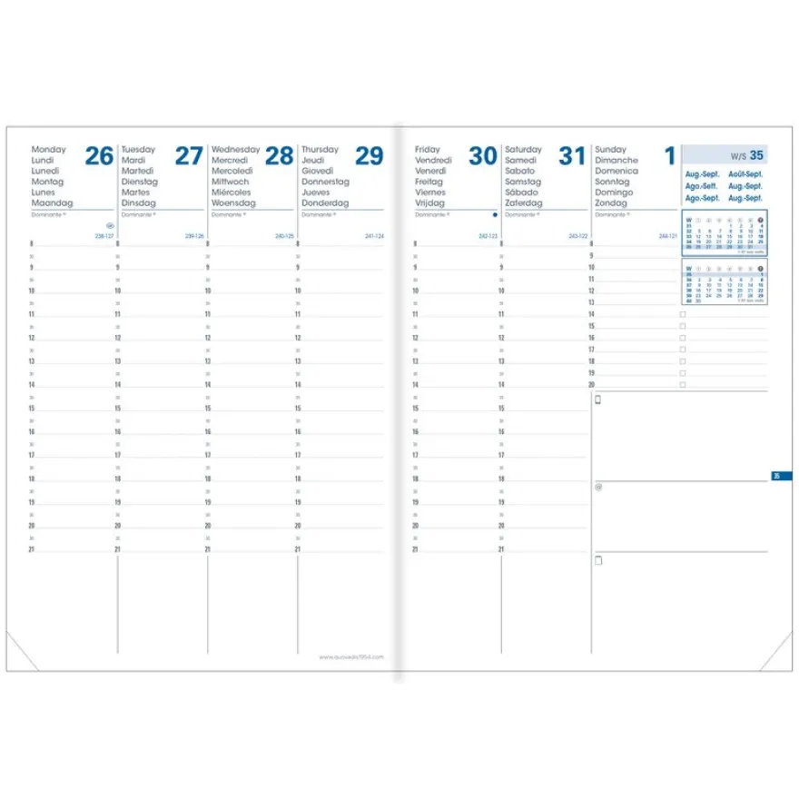 Quo Vadis - Agenda 16 mois - 2026-2027 - Planning 21 SD - Semainier Notes - Multilingue - Everest - Bleu - 16 mois de septembre à décembre - 15x21 cm