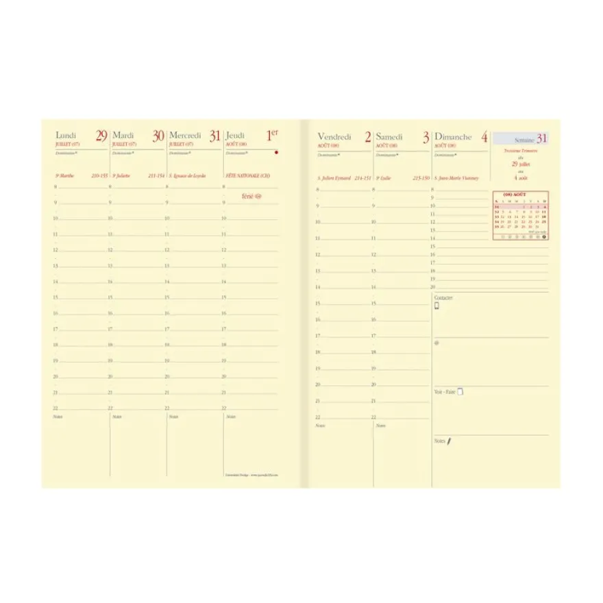 Quo Vadis - Agenda année scolaire - 2026-2027 - Universitaire Prestige - Semainier Planning - Français - Soho - Rouge - 13 mois de août à août - 10x15 cm