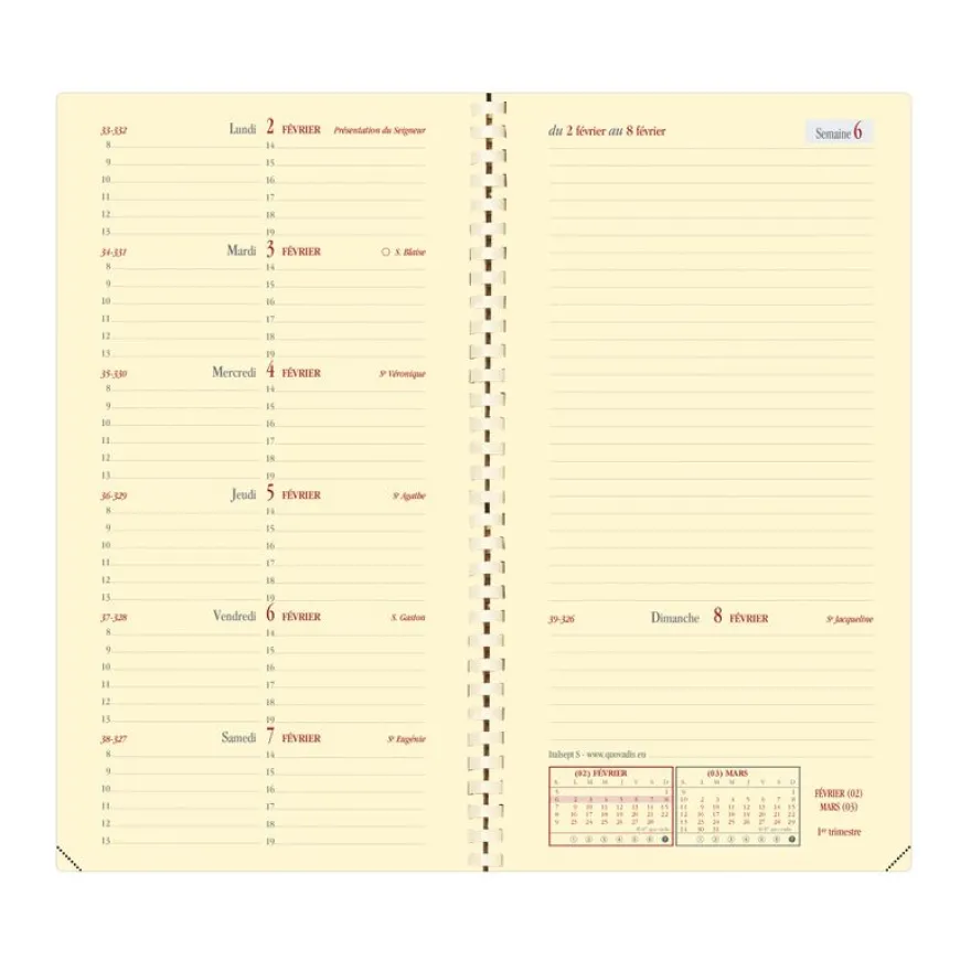 Quo Vadis - Agenda année scolaire - Spiralé - 2026-2027 - Italsept S Prestige - Semainier Horizontal - Français - Impala - Rouge - 13 mois de août à août - 8,8x17 cm