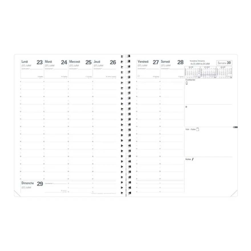 Quo Vadis - Agenda année scolaire - Spiralé - 2026-2027 - Président S Septembre - Semainier Planning - Français - Impala - Noir - 13 mois de août à août - 21x27 cm