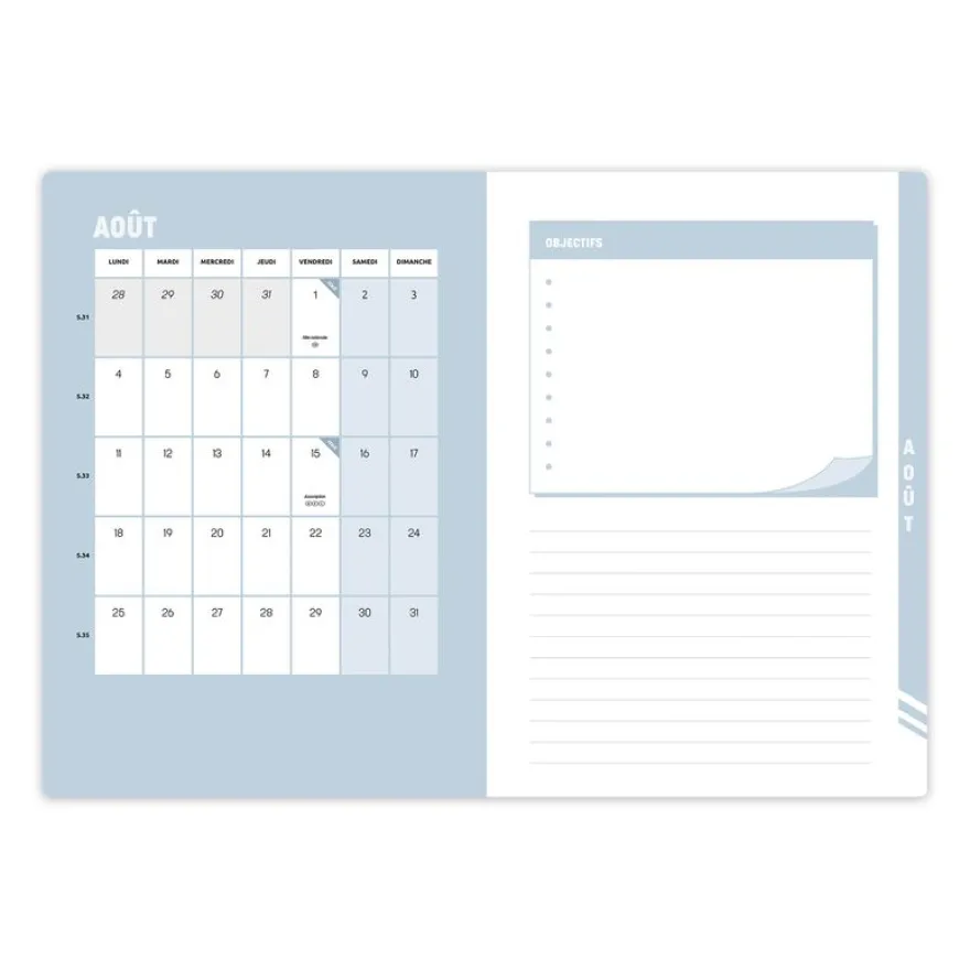 Quo Vadis - Agenda année scolaire - 2026-2027 - Hebdocolor 21 - Semainier Horizontal - Français - Canopy - Multicolore - 12 mois de août à juillet - 15x21 cm