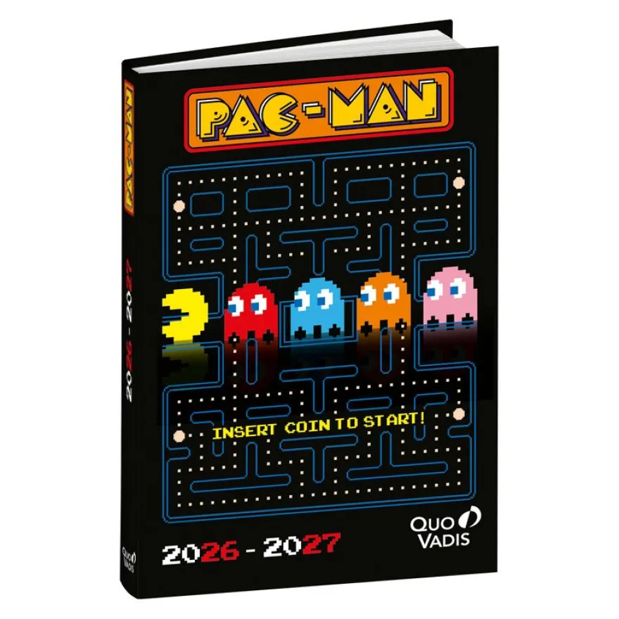 Quo Vadis - Agenda année scolaire - 2026-2027 - Eurotextagenda - Journalier - Multilingue - Pac man - 12 mois de août à juillet - 12x17 cm - Papier Clairefontaine blanc - Fabrication française