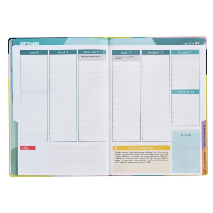 Quo Vadis - Agenda enseignant - 2026-2027 - Mon Agenda Pédagogique - Semainier Horizontal - Français - Multicolore - 12 mois de mi-juillet à mi-juillet - 21x29,7 cm