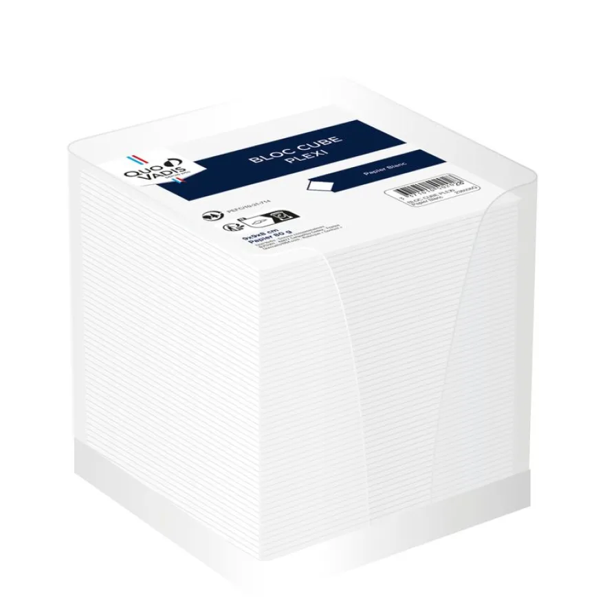 Quo Vadis - Bloc cube - Classic - Blanc - 10x10x9,5 cm - Papier Clairefontaine blanc - Fabrication française