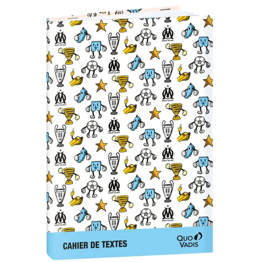 Quo Vadis - Cahier de textes - Français - Olympique de Marseille - Journalier - 15x21 cm - Papier Clairefontaine blanc - Fabrication française