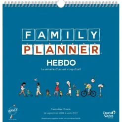 Quo Vadis - Calendrier familial à feuillets - Spiralé - 2026-2027 - Français - Family Planner - 12 mois de septembre à août - 30x30 cm - Papier Clairefontaine blanc - Fabrication française