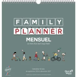 Quo Vadis - Calendrier familial à feuillets - Spiralé - 2026-2027 - Français - Family Planner - 16 mois de septembre à décembre - 30x30 cm - Papier Clairefontaine blanc - Fabrication française