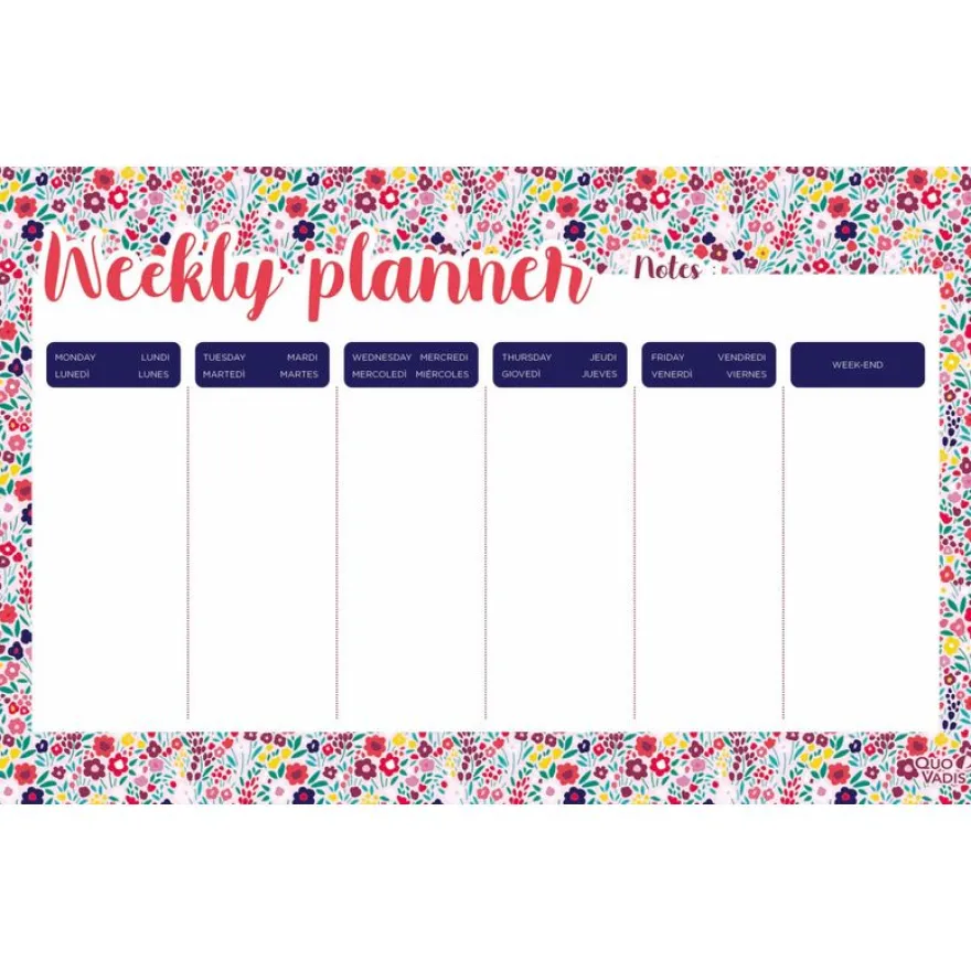 Quo Vadis - Sous-main planificateur hebdomadaire - 16,5 x 26,5 cm - 55 feuilles