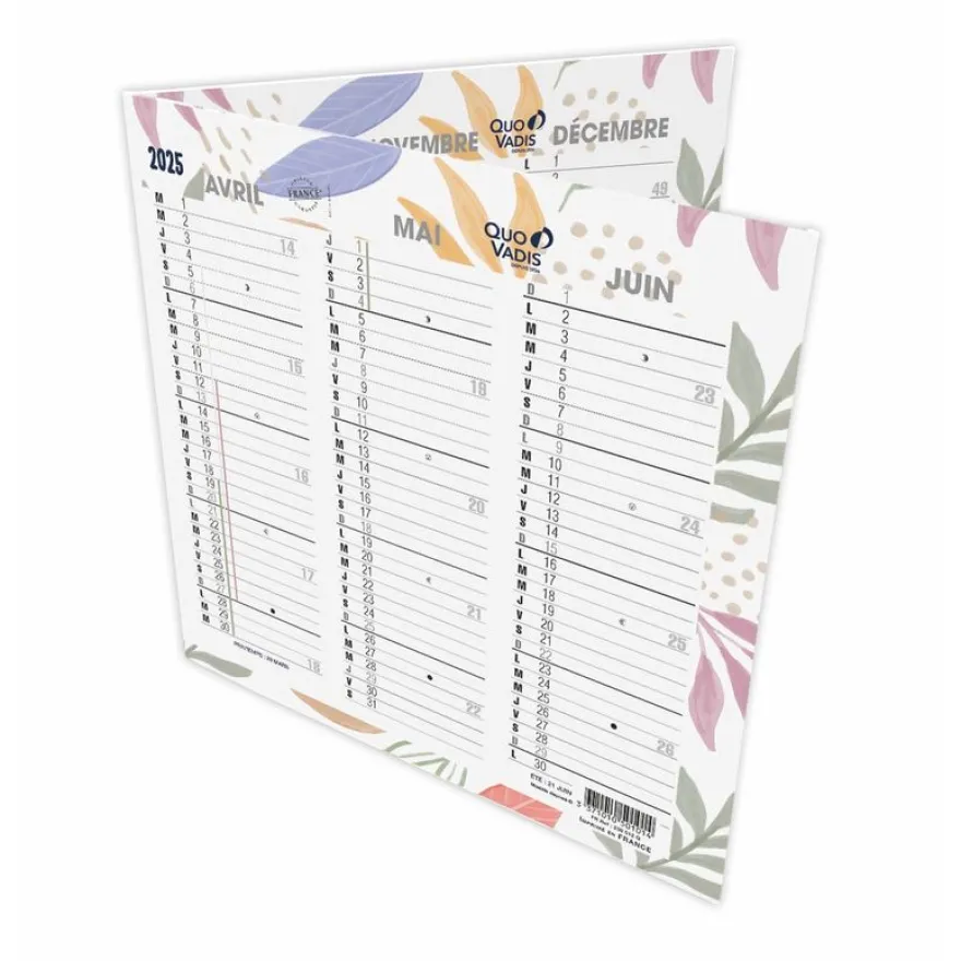 Quo Vadis Exotique - Calendrier origami 3 mois par face - 13 x 26 cm