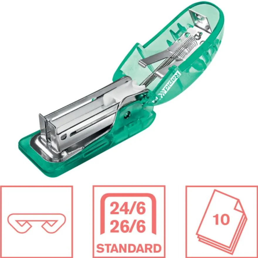 Rapid - Mini Agrafeuse Colour'Breeze - capacité 10 feuilles - agrafes 24/6 ou 26/6 - Vert
