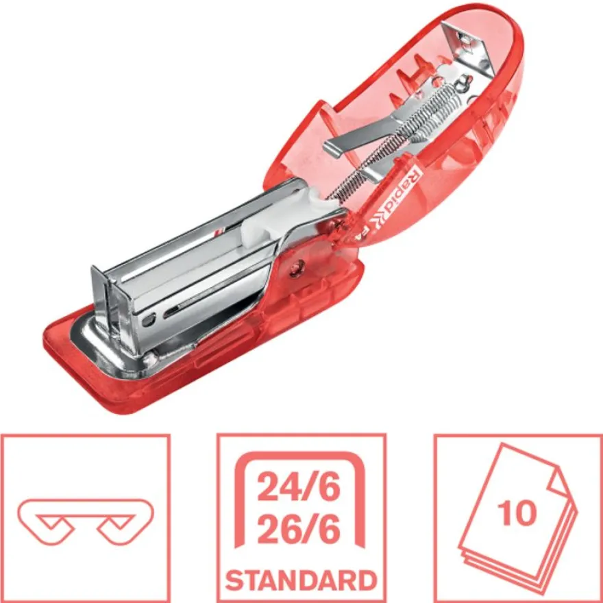 Rapid - Mini Agrafeuse Colour'Breeze - capacité 10 feuilles - agrafes 24/6 ou 26/6 - Corail
