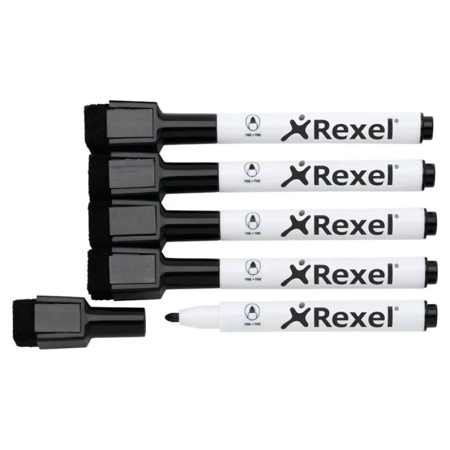 Rexel Joy - Pack de 6 marqueurs noirs pour tableau blanc - pointe fine
